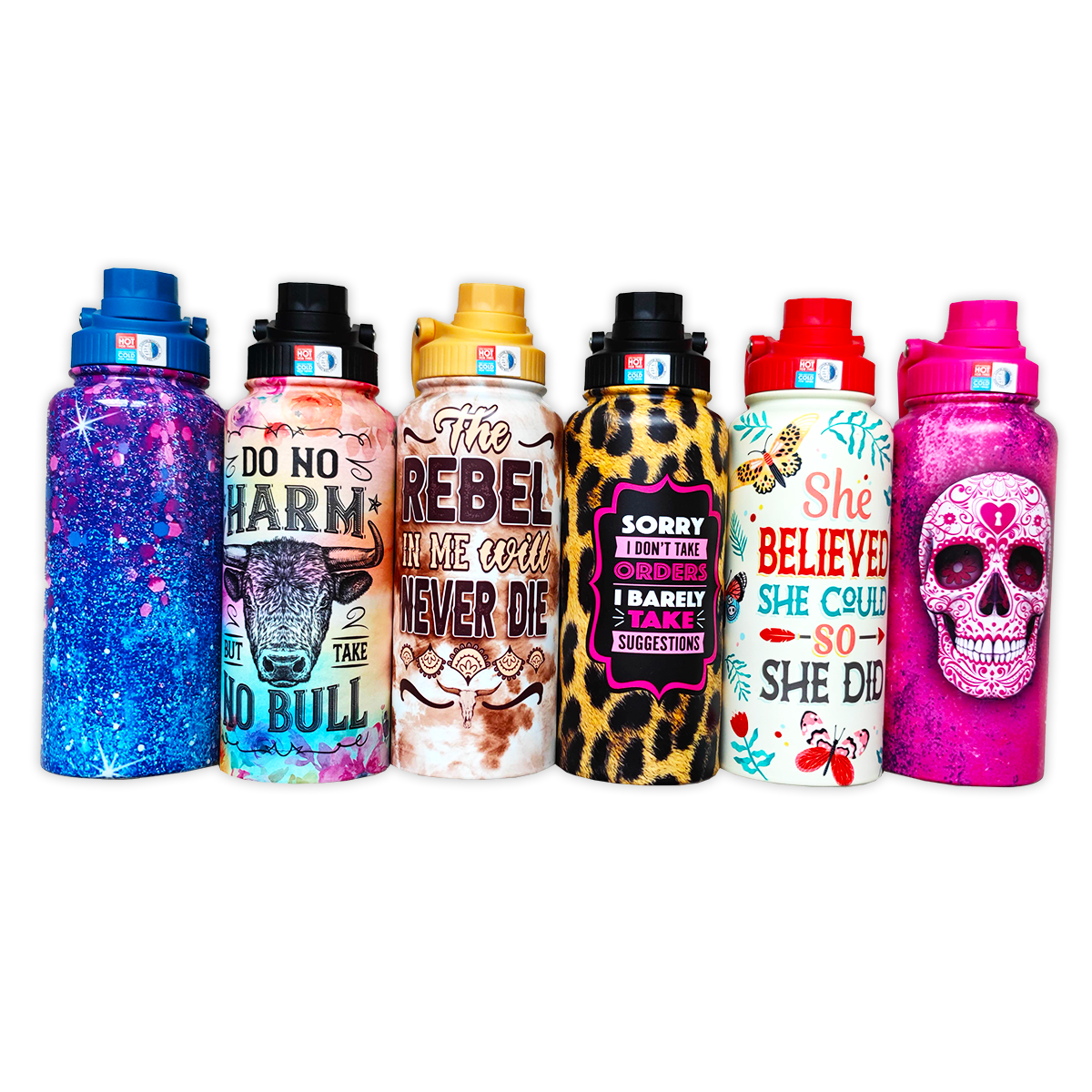 Insulated Water Bottle 30 oz Printed Assortment- 6/Pack