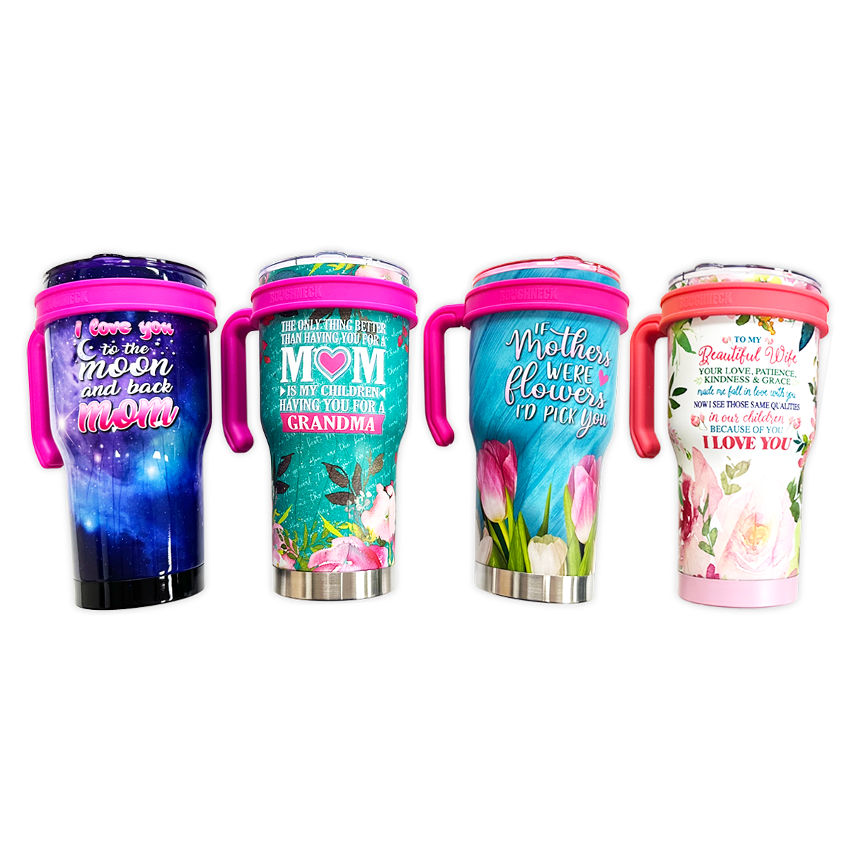 Insulated 30 oz Cup with Handle Mom Theme Assortment- 4/Pack