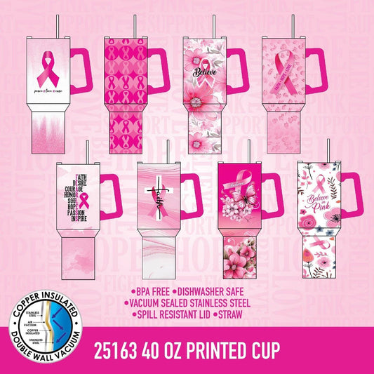 Insulated Cup 40 oz PINK Awareness Assortment- 8/Pack