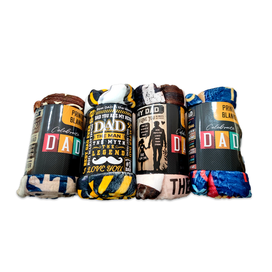 50 x 60 JUMBO Plush Blanket Father's Day Assortment- 4/Pack