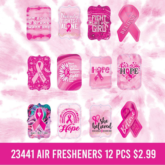 Breast Cancer Pink Hanging Air Freshener Assortment- 12/Pack