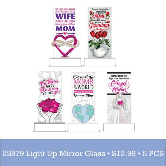 Mother's Day Mom Light Up Glass Keepsake Assortment- 5/Pack