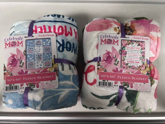 Mother's Day 50 x 60 Fleece Throw Blanket Assortment- 6/Pk