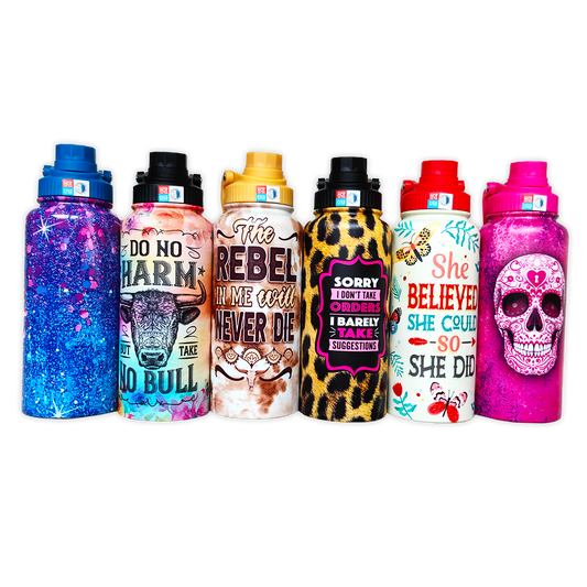 Insulated Water Bottle 30 oz Printed Assortment- 6/Pack