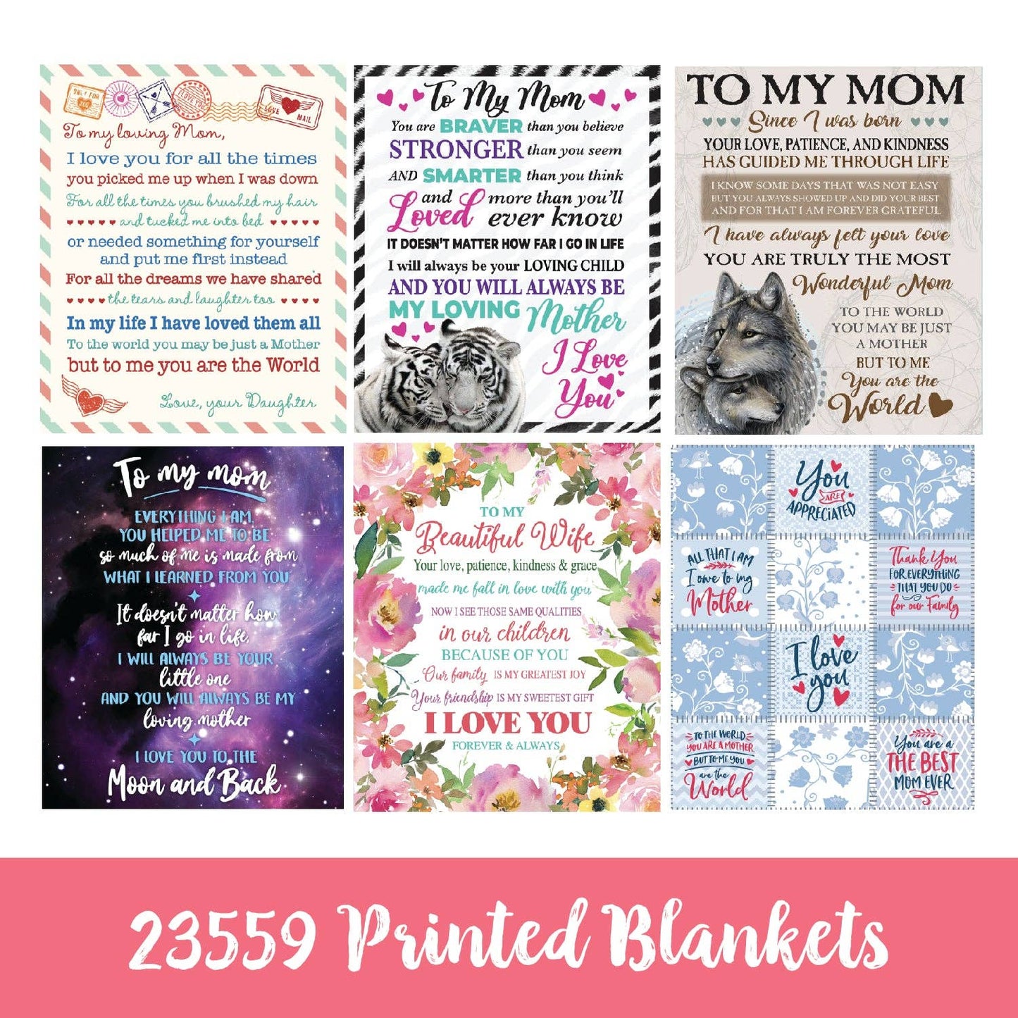Mother's Day 50 x 60 Fleece Throw Blanket Assortment- 6/Pk