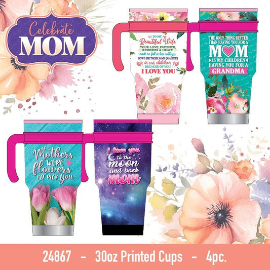 Insulated 30 oz Cup with Handle Mom Theme Assortment- 4/Pack