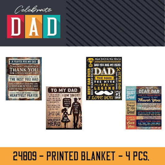 50 x 60 JUMBO Plush Blanket Father's Day Assortment- 4/Pack