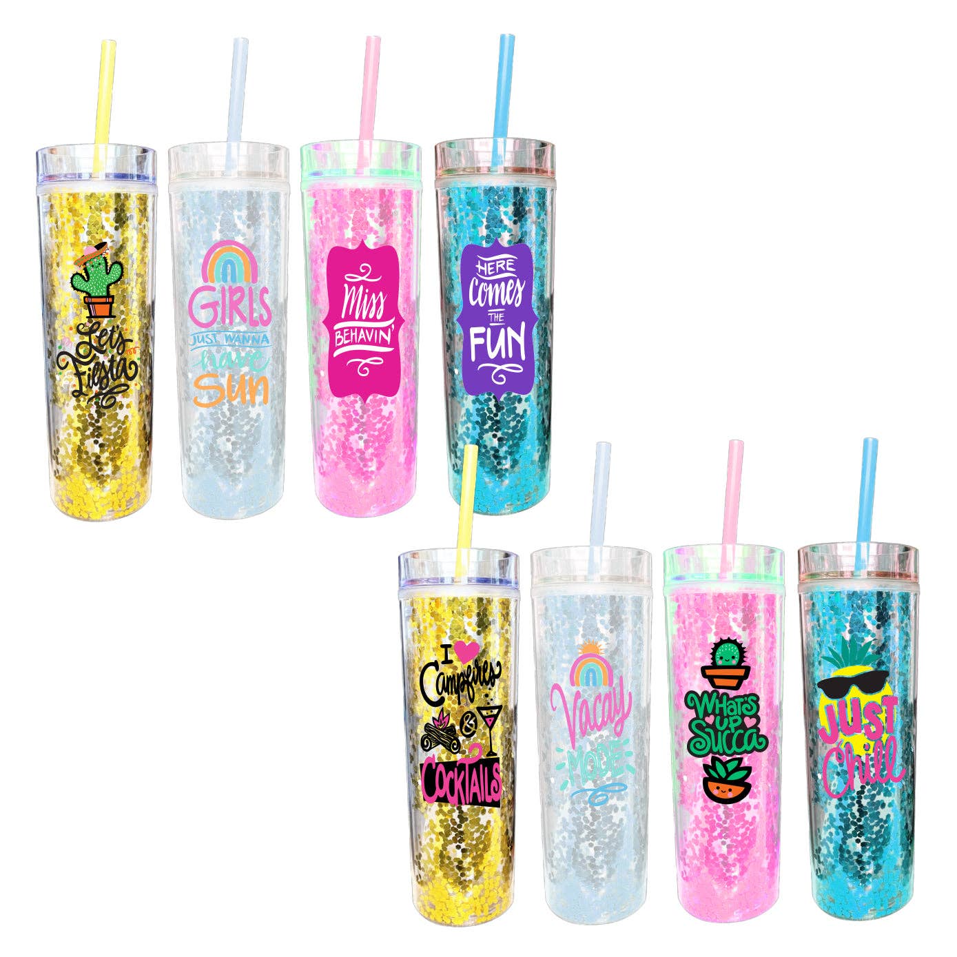 Insulated 16 oz Slim Glitter Tumbler Assortment- 8/Pack
